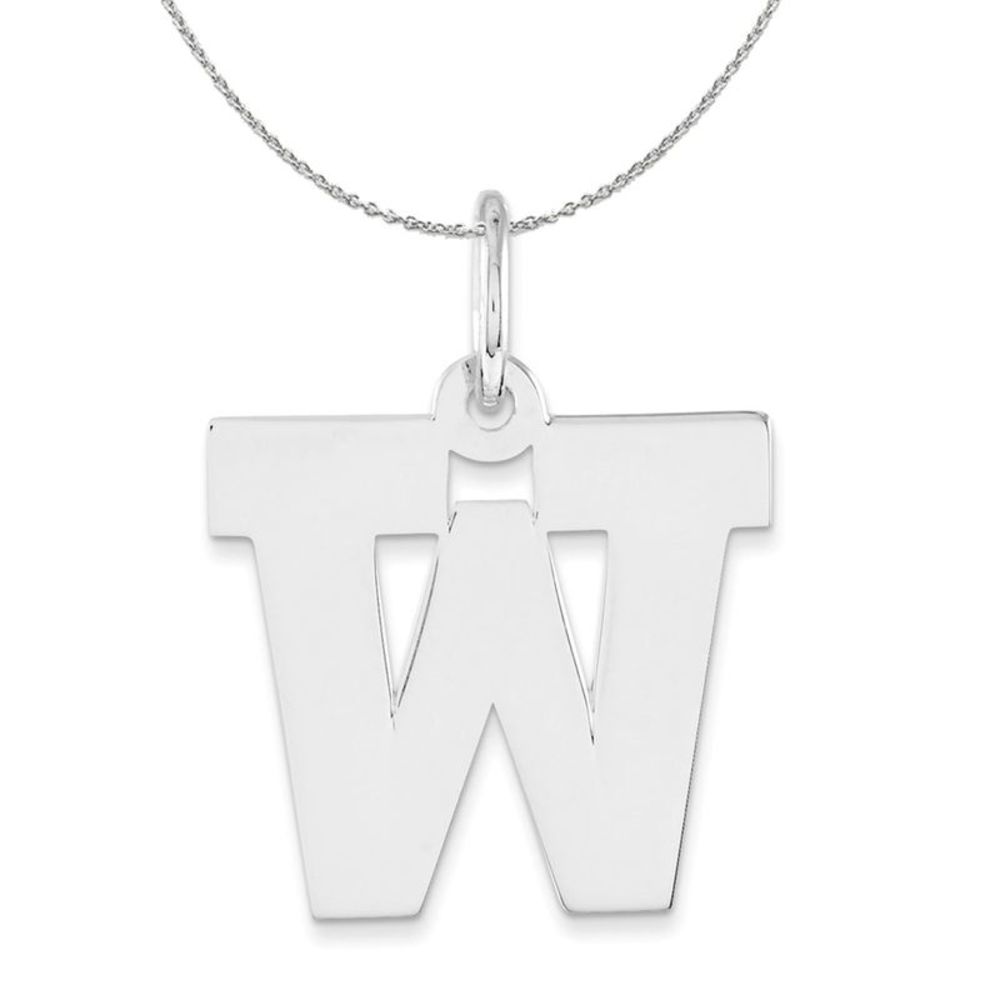 Silver Amanda Collection Medium Block Style Initial W Necklace - 20 In
